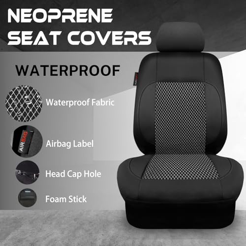 3D Embossed Waterproof Seat Covers for Car, EVA Neoprene Car Seat Cover Full Set,Universal Automotive SUV Sedan Truck, Airbag Compatible,3 Zipper Rear Armrest (Black)