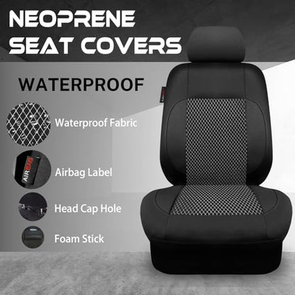 3D Embossed Waterproof Seat Covers for Car, EVA Neoprene Car Seat Cover Full Set,Universal Automotive SUV Sedan Truck, Airbag Compatible,3 Zipper Rear Armrest (Black)