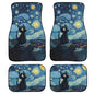 Starry Cat Print Rubber Mats for Car 4 Pcs Auto Front/Back Floor Mats All Weather Car Floor Protection Fit for SUV Vans Sedans Trucks