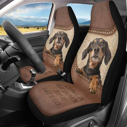 Dachshund Dog Print Car Seat Covers Front Set of 2 Breathable Stretchy Automotive Bucket Seat Covers High Back Seats Cover for Car Front - color: Brown and Black - Dachshund Dog