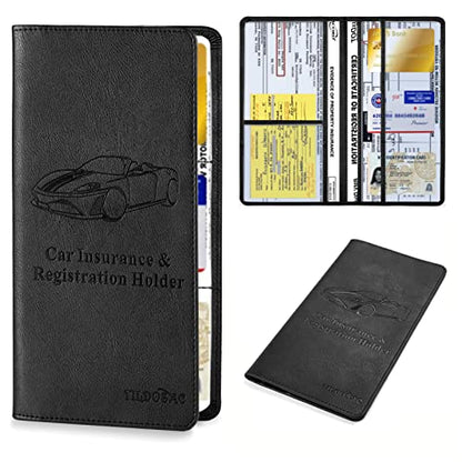 Leather Car Registration and Insurance Card Holder, Car Document Holder for Cards License with Magnetic Shut (Black, large) - color: Large Black