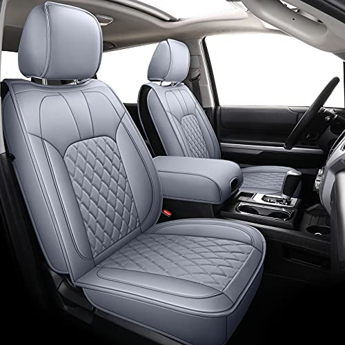 LUCKYMAN CLUB 2007-2021 Tundra Pickup Trucks Car Seat Covers X05-T3 Full Set, Fit SR5 SR Platinum TRD PRO Trims Crew/Crewmax/Extended/Double Cab with Water Proof Faux Leather (Gray Full Set) - color: Gray, size: 2007-2021 Full Set