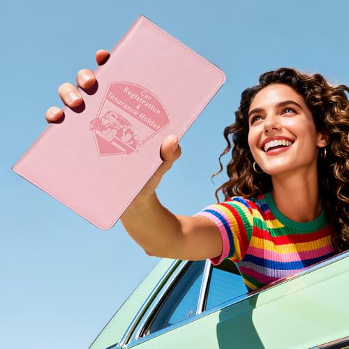 CoBak Car Registration and Insurance Holder - Vehicle Glove Box Car Organizer, Auto Truck Comparment Accessories Case with Magnetic Closure for Essential Document, Driver License, Cards - color: A-Pink