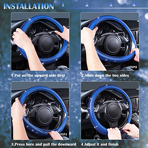 CAR PASS Bling Diamond Leather Steering Wheel Cover, with Bling Sparkly Crystal Glitter Rhinestones Universal Fit 14" 1/2-15" Car Wheel Protect for Women Girl Fit Suvs,Vans,Sedans,Cars,Trucks, Blue - color: Blue Leather Diamond