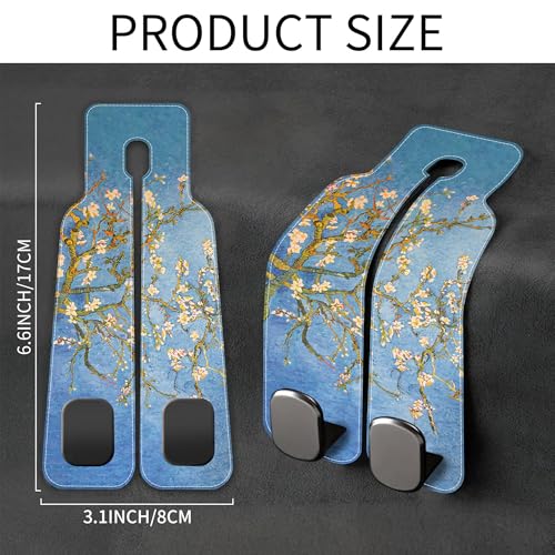 1 Pack Car Seat Headrest Hooks for Purses Abstract Blossoming Almond Tree Bag Purse Holder for Car with Double Metal Hooks Car Purse Hanger Hanging Accessories