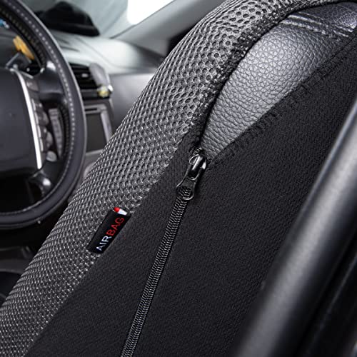 Flying Banner car seat Covers Quality Carbon Fiber Air Mesh Fabric Sport Low High Back Bucket Back Pocket Arm Rest (2 Fronts-Low Bucket-Built-in Seatbelt Compatible, Gray) - color: Gray -- Built-in Seatbelt Compatible, size: 2 Fronts--Low Bucket--Built-in