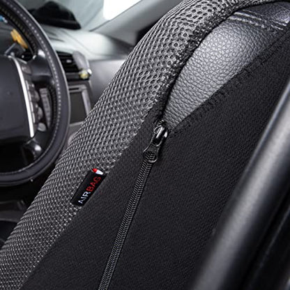 Flying Banner car seat Covers Quality Carbon Fiber Air Mesh Fabric Sport Low High Back Bucket Back Pocket Arm Rest (2 Fronts-Low Bucket-Built-in Seatbelt Compatible, Gray) - color: Gray -- Built-in Seatbelt Compatible, size: 2 Fronts--Low Bucket--Built-in