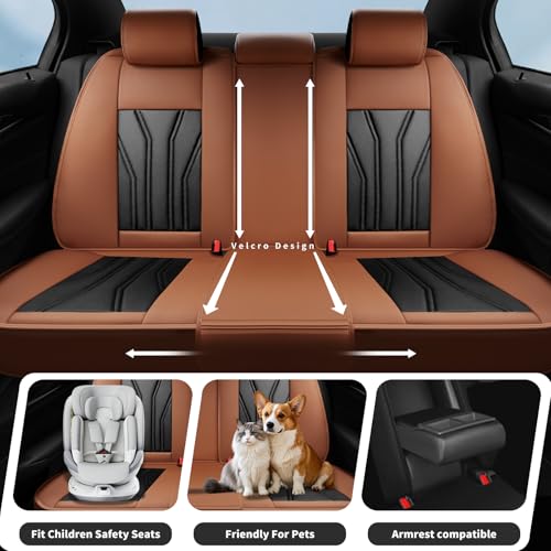 Fit Car Seat Covers Compatible with Honda Fit 2008-2018 2019 -Premium Leather，Waterproof Breathable，All-Weather Seat Cushion Protecto&Airbag Compatible (2 Front Seat Brown&Black)