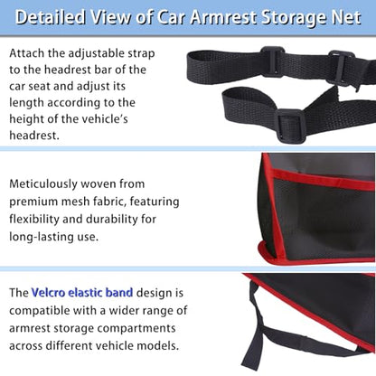 Car Storage Bag, Auto Net Pocket Handbag Holder, Driver Storage Netting Pouch for Document Phone Tissue Purse Storage, Organizer Mesh Bag Between Two Seats, Backseat Pets Barrier, Red