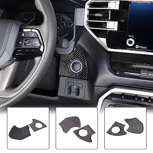 Car Engine Start Stop Decoration Frame Stickers Fit for Toyot@a Tundra/Sequoia 2022-2024 Real Carbon Fiber Center Console Key Ignition Starter Button Knob Panel Protect Cover Trim Sticker Accessories - size: Engine Start Stop Trim Frame Sticker