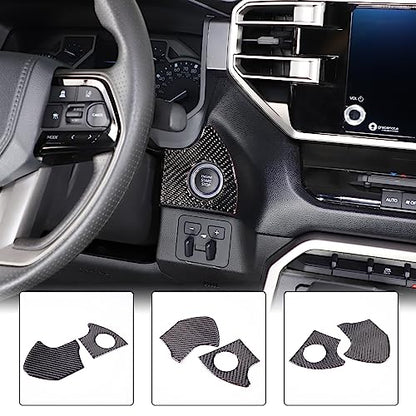 Car Engine Start Stop Decoration Frame Stickers Fit for Toyot@a Tundra/Sequoia 2022-2024 Real Carbon Fiber Center Console Key Ignition Starter Button Knob Panel Protect Cover Trim Sticker Accessories - size: Engine Start Stop Trim Frame Sticker