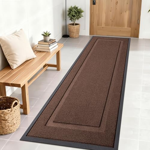 OLANLY Front Door Mat Indoor Outdoor Entrance, Waterproof All-Season, All-Weather Doormat, Sturdy Natural Rubber, Low Profile, Easy Clean Patio Porch Entryway Mat, 71x23, Chocolate Brown - color: Chocolate Brown, size: 71" x 23"