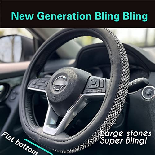 D Shaped Bling Comfy Steering Wheel Cover with Jumbo Crystal Rhinestones, Anti-Slip Diamond Leather, Flat Bottom 14.5-15 Inch (Black) - color: 5.Black, size: D Shaped/Flat Bottom[14 1/2''-15'']