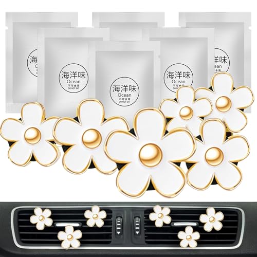 6 Pcs White Daisy Flower Air Freshener Outlet Clip Cars Conditioning Perfume Clips Charm Car Interior Decor Accessories for Women Girls Mothers Gifts for Mom Wife