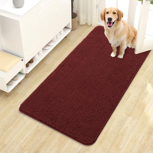 OLANLY Dog Door Mat for Muddy Paws 44x24, Absorbs Moisture and Dirt, Absorbent Non-Slip Washable Doormat, Quick Dry Chenille Mud Mat, Entry Indoor Entryway Carpet for Inside Floor, Caramel Russet - color: Caramel Russet, size: 44" X 24"
