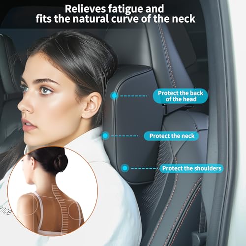 Car Headrest Pillow U-Shaped, Memory Foam Head Neck Support Cushion for Driving, Leather Head Rest Travel Pillows for Sleeping, Breathable Removable Cover, Black, 2 Pack - color: Black, size: 2 Pack
