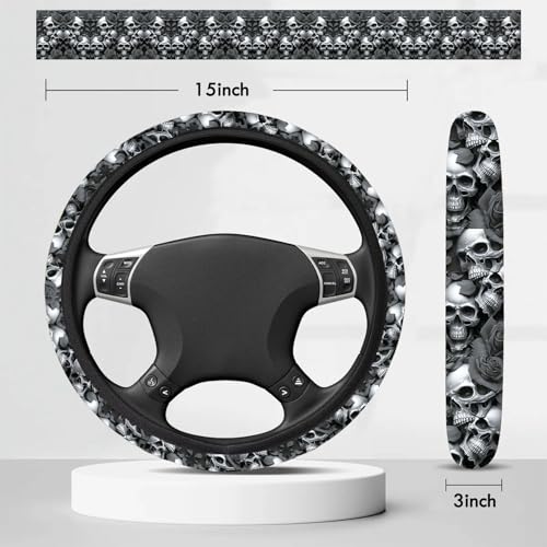 Skull Steering Wheel Cover,Non-Slip Breathable Neoprene Steering Wheel Covers,Horror Car Accessories and Car Decor,Skull Skeleton Gifts for Women,Men Universal 15 Inch Fit Auto,SUV,Truck