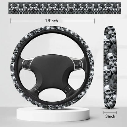 Skull Steering Wheel Cover,Non-Slip Breathable Neoprene Steering Wheel Covers,Horror Car Accessories and Car Decor,Skull Skeleton Gifts for Women,Men Universal 15 Inch Fit Auto,SUV,Truck