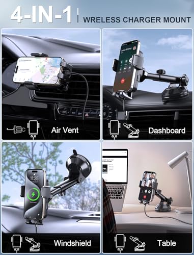 Wireless Car Charger, MOKPR 15W Fast Charging Auto Clamping Dashboard Windshield Air Vent Car Phone Holder Car Charger for iPhone 16 15/14/13/12 Pro Max Plus, Samsung S23/S22/S21,etc - style: Windshield