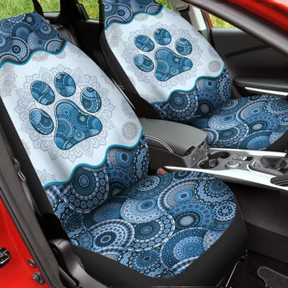 Howilath Blue Boho Mandala Dog Paw Printed Car Front Seat Covers Set of 2, Non Slip Auto Seat Covers Accessories Strength Seats Cushion Universal Fit All Vehicle Cars - color: Blue Boho Mandala Dog Paw