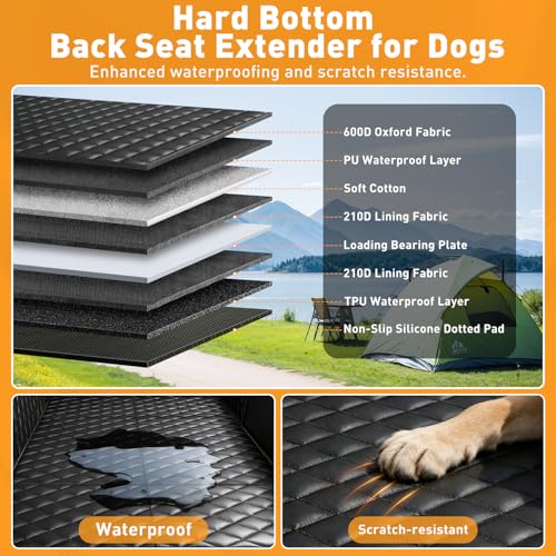 Dog Car Seat Cover for Back Seat, Hard Bottom Back Seat Extender for Dogs, Dog Hammock for Car SUV and Trucks - Waterproof, Anti Scratch，Easy to Clean, Supports 400lbs - color: Black, size: Large