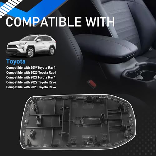 Leather Center Console Armrest Cover Black Storage Lid Protector Compatible with 2019-2023 Toyota Rav4 Replaces 58920-42010-C0