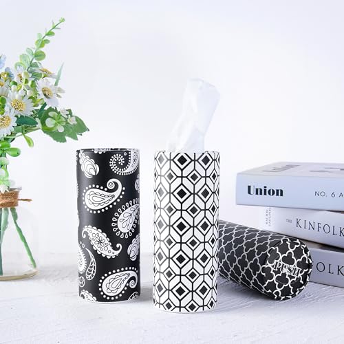Car Tissues with Facial Tissue, 4 Pack Geometric Tissue Cylinder for Car Cup Holder, 2 Ply 50 Count Travel Tissues Tube for Console, Minimal Pattern Car Accessories