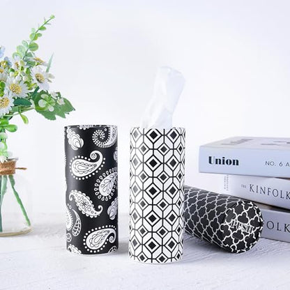 Car Tissues with Facial Tissue, 4 Pack Geometric Tissue Cylinder for Car Cup Holder, 2 Ply 50 Count Travel Tissues Tube for Console, Minimal Pattern Car Accessories