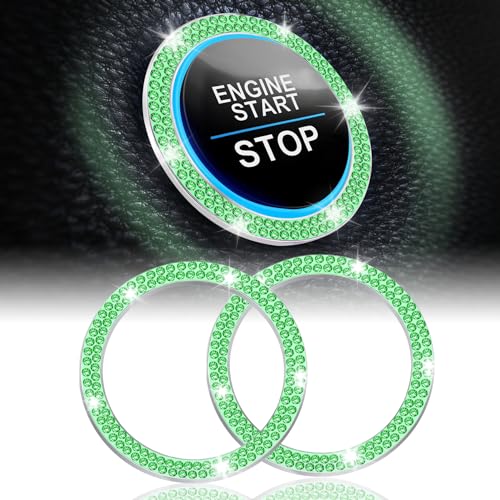 LivTee 2 PCS Crystal Double Rhinestone Car Engine Start Stop Decoration Ring, Bling Car Interior Accessories for Women, Push to Start Button Cover Sticker, Automotive Decals, Light Green - color: Double Light Green