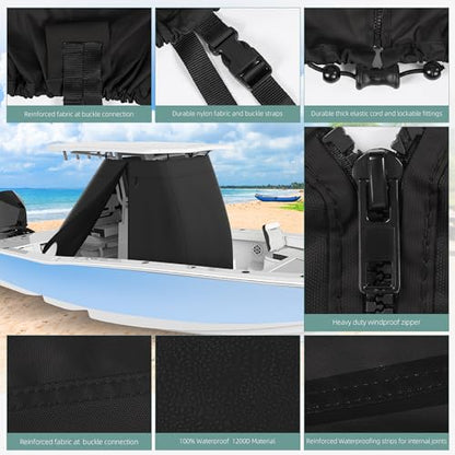 1200D Waterproof T-Top Boat Center Console Cover with Motor Cover, Heavy Duty Marine Grade Polyester Fabric, Fit T-Top Center Console 70" L 48" W 72" H, Black - color: Black, size: 70"L x 48"W x 72"H