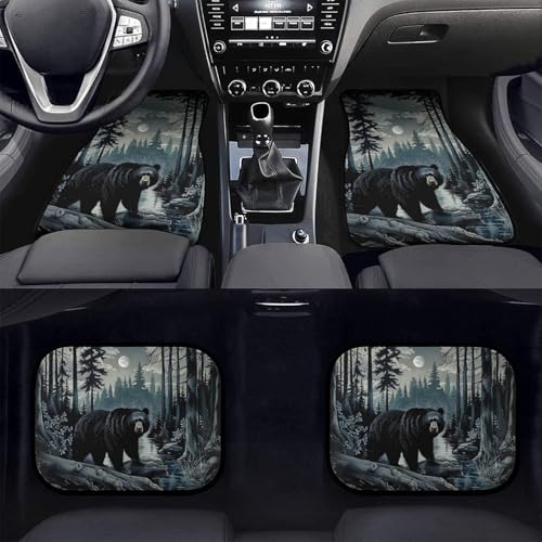 Delerain Black Bear Night Trees 4-Piece Car Floor Mats Front and Rear Rubber Backing Carpet, Auto Foot Mats All Weather Universal Fit Car Decor Accessories Fit for SUV, Vans, Sedans, Trucks