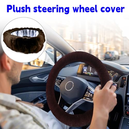 Fluffy Steering Wheel Cover, Winter Warm, Suitable for Most Car Steering Wheels in The 14-15 Inch Range (Coffee, 1PCS) - color: Coffee, size: 1PCS