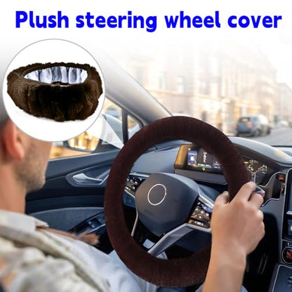 Fluffy Steering Wheel Cover, Winter Warm, Suitable for Most Car Steering Wheels in The 14-15 Inch Range (Coffee, 1PCS) - color: Coffee, size: 1PCS