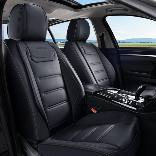 Coverado Car Seat Covers, Front Covers for Cars, Car Seat Cover Front Seats, Car Seat Protector Waterproof, Leather Car Seat Cushion, Universal Interior Covers Seat Protectors for Most Cars Black - color: 01-Black, size: Front Pair