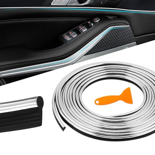 Car Interior Moulding Trim Strips, 33Ft/10M Universal Electroplating Decoration Filler Insert Strips, Styling Dashboard DIY Flexible Strip, Car Interior Trim Accessories with Installing Tool (Silver) - color: Silver