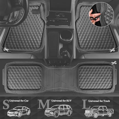 CAR PASS Heavy Duty Rubber Gray Car Floor Mats & Cargo Liners, Deep Dish All-Weather Trunk Mats Durable Anti-Slip 3D Rhombus Waterproof Trim to Fit Liner Universal Fit Auto,Sedan,SUV,Truck, Gray - color: gray with cargo liner