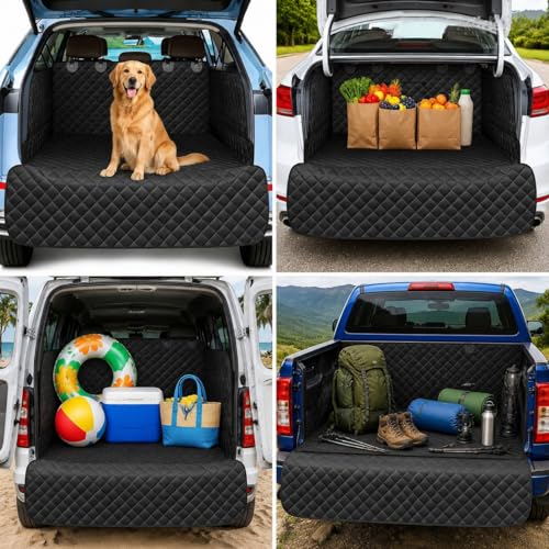 SUV Cargo Liner for Dogs – Waterproof with Bumper Flap, Non-Slip Large Trunk Mat, Scratchproof & Easy Clean, Universal Fit for SUVs Sedans Vans, Black