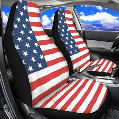 INSTANTARTS American Flag Car Seat Covers 2 Piece – Polyester Front Bucket Seat Protector, Universal Fit for Most Cars SUVs Trucks, Patriotic Style - color: American Flag