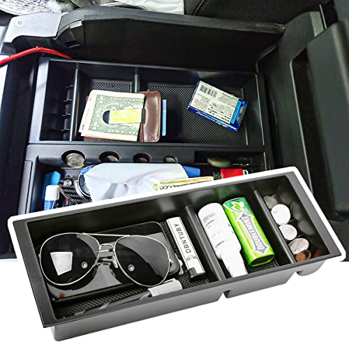 Center Console Organizer Compatible with Ford F150 Accessories 2015-2020 F-150/2017-2022 F250 F350 SuperDuty Armrest Insert Tray Storage Box ABS -Full Console w/Bucket Seats ONLY,Black