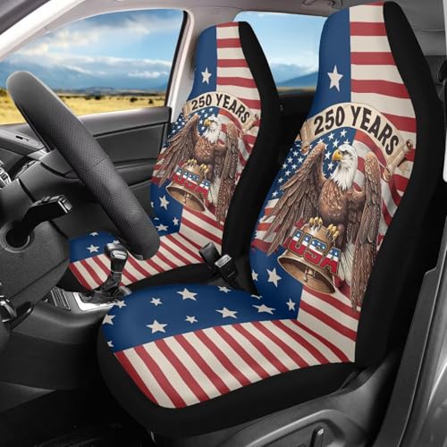 Car Front Seat Covers Breathable Elastic 250 Years USA Bald Eagle Car Seat Covers Protector Set of 2 Removable Automotive Accessories Universal for Truck SUV Sedan - color: 250 Years USA Bald Eagle