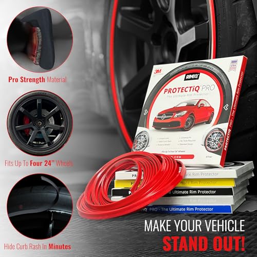 RIMiQ PROTECTiQ PRO Universal Rim Protection Trim - Curb Rash Guard with Award-Winning Patented Design and Premium 3M Tape - Fits Up to 4X 24 Wheels, Cars, Trucks, SUVs - Black
