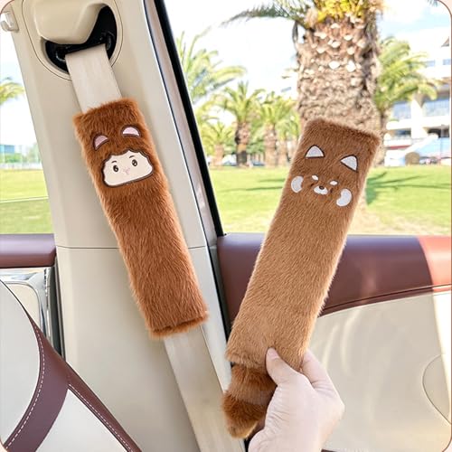 BoAn 2 PCS Seat Belt Cover Pad, Cute Kawaii Animal Monkey Raccoon Plush Seatbelt Covers for Adults, Soft Seat Belt Shoulder Cushion, Cartoon Seatbelt Pad, Car Seat Strap Pads for Interior Accessories - color: monkey-2