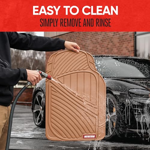 BDK Beige Heavy Duty Front & Rear Rubber Floor Mats Universal Liners for Car SUV Van & Truck, All Weather Protection with Anti-Slip Nibs, Fit Contours of Most Vehicles - color: 773-BG