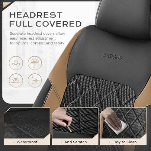 Coverado Car Seat Covers, Seat Covers Full Set, 5 Seats Automotive Seat Cover, Mesh Breathable Seat Protectors, Universal Fit for Most Cars - color: Black_Gold, size: FullSet