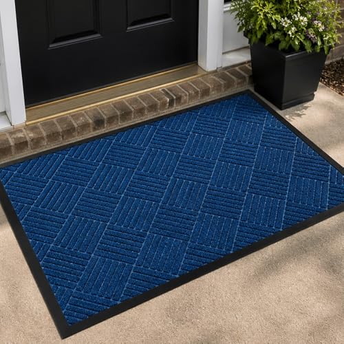 MATZEN Diamond Entrance Mats Indoor Outdoor, Front Door Mat Entryway Entrance Waterproof Outdoor Doormat, Heavy Duty Non Slip Durable Weatherproof Porch Deck Terrace Office Entrance Mat, 4x2, Blue - color: Diamond-blue, size: 4'x2'