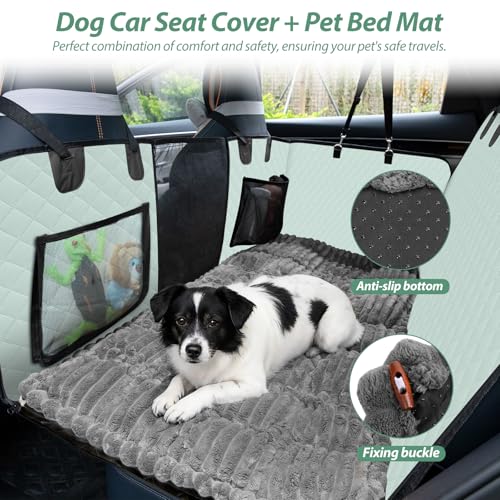 Dog Car Seat Cover Set for Back Seat, Back Seat Cover + Pet Bed Mat Perfect with Mesh Window, Hammock 600D Heavy Duty Scratch Proof Nonslip Durable Soft Back Seat Covers for Cars Trucks and SUVs