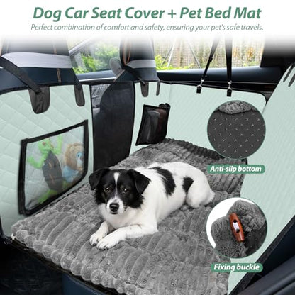 Dog Car Seat Cover Set for Back Seat, Back Seat Cover + Pet Bed Mat Perfect with Mesh Window, Hammock 600D Heavy Duty Scratch Proof Nonslip Durable Soft Back Seat Covers for Cars Trucks and SUVs