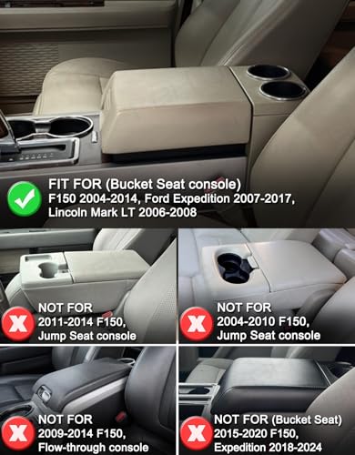 KBH Center Console Armrest Cover for 2004-2014 F150, 2007-2017 Ford Expedition, 2006-2008 Lincoln Mark LT, PU Leather Trim, Anti-Scratch, Black-Blue Stitch (Fits Bucket Seat Console Only) - size: Bucket Seat, 04-14 F150, Blue Stitch