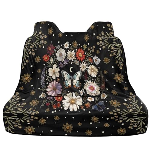 Butterfly Daisy Moon Flower Print Back Seat Cover for Car Trucks Van SUV, Waterproof Rear Bench Towel Seat Covers for Dogs Kids, Anti-Slip Automotive Backseat Protector - color: Butterfly Daisy Moon Flower