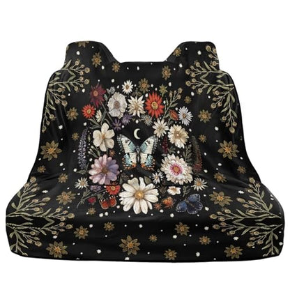 Butterfly Daisy Moon Flower Print Back Seat Cover for Car Trucks Van SUV, Waterproof Rear Bench Towel Seat Covers for Dogs Kids, Anti-Slip Automotive Backseat Protector - color: Butterfly Daisy Moon Flower